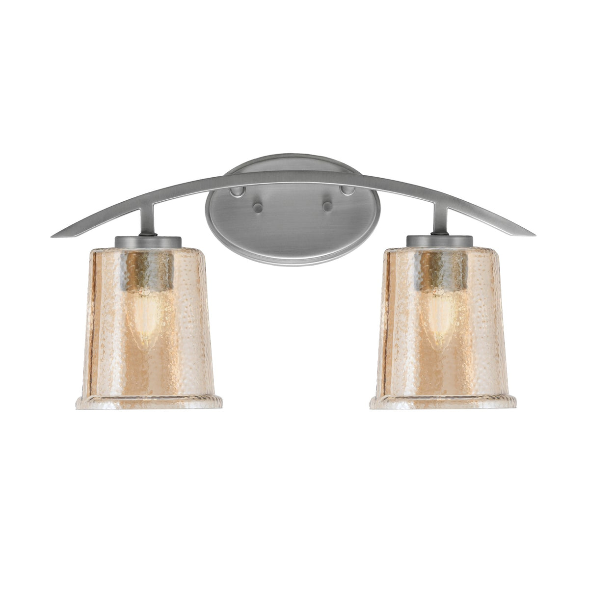 Toltec Kurve 2-Light Bath Bar | Modern Graphite Steel and Amber Bubble Glass | Bathroom Vanity & Powder Room | 7 x 9.5 in | Model 3722-GP-5033
