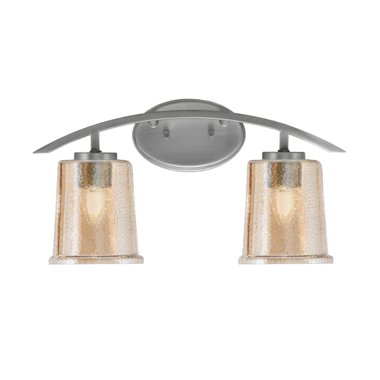 Toltec Kurve 2-Light Bath Bar | Modern Graphite Steel and Amber Bubble Glass | Bathroom Vanity & Powder Room | 7 x 9.5 in | Model 3722-GP-5033