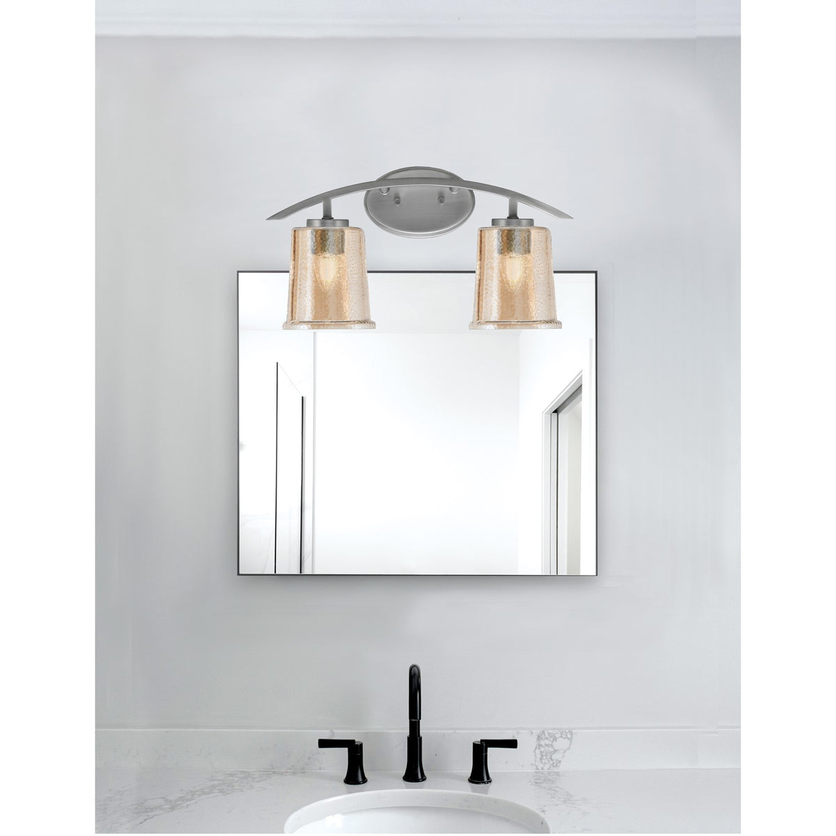 Toltec Kurve 2-Light Bath Bar | Modern Graphite Steel and Amber Bubble Glass | Bathroom Vanity & Powder Room | 7 x 9.5 in | Model 3722-GP-5033