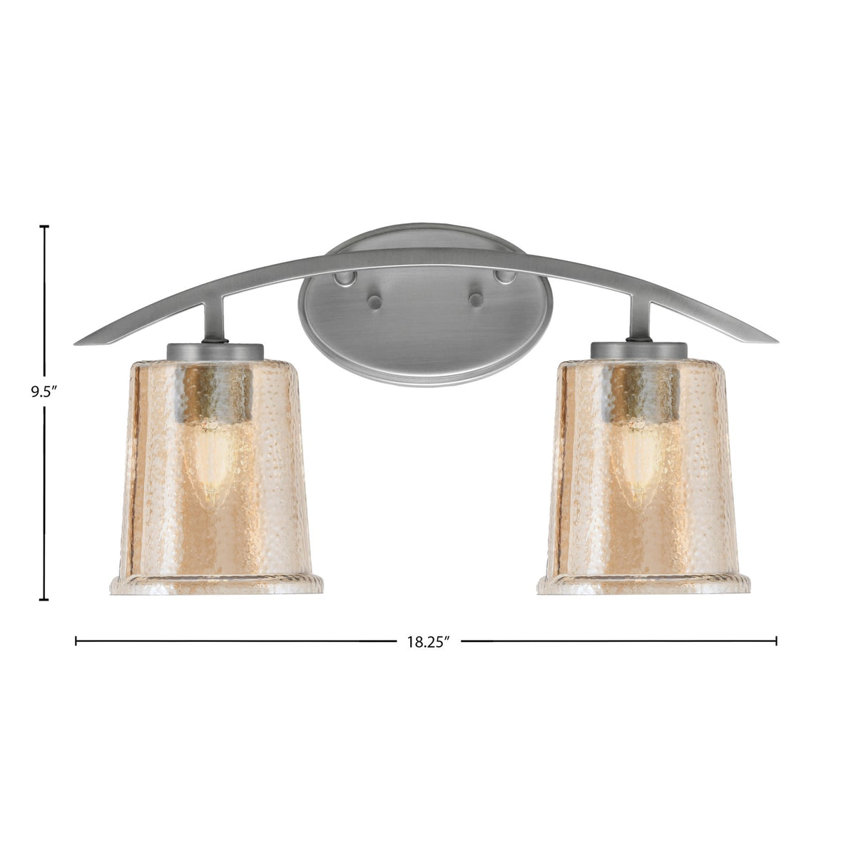 Toltec Kurve 2-Light Bath Bar | Modern Graphite Steel and Amber Bubble Glass | Bathroom Vanity & Powder Room | 7 x 9.5 in | Model 3722-GP-5033