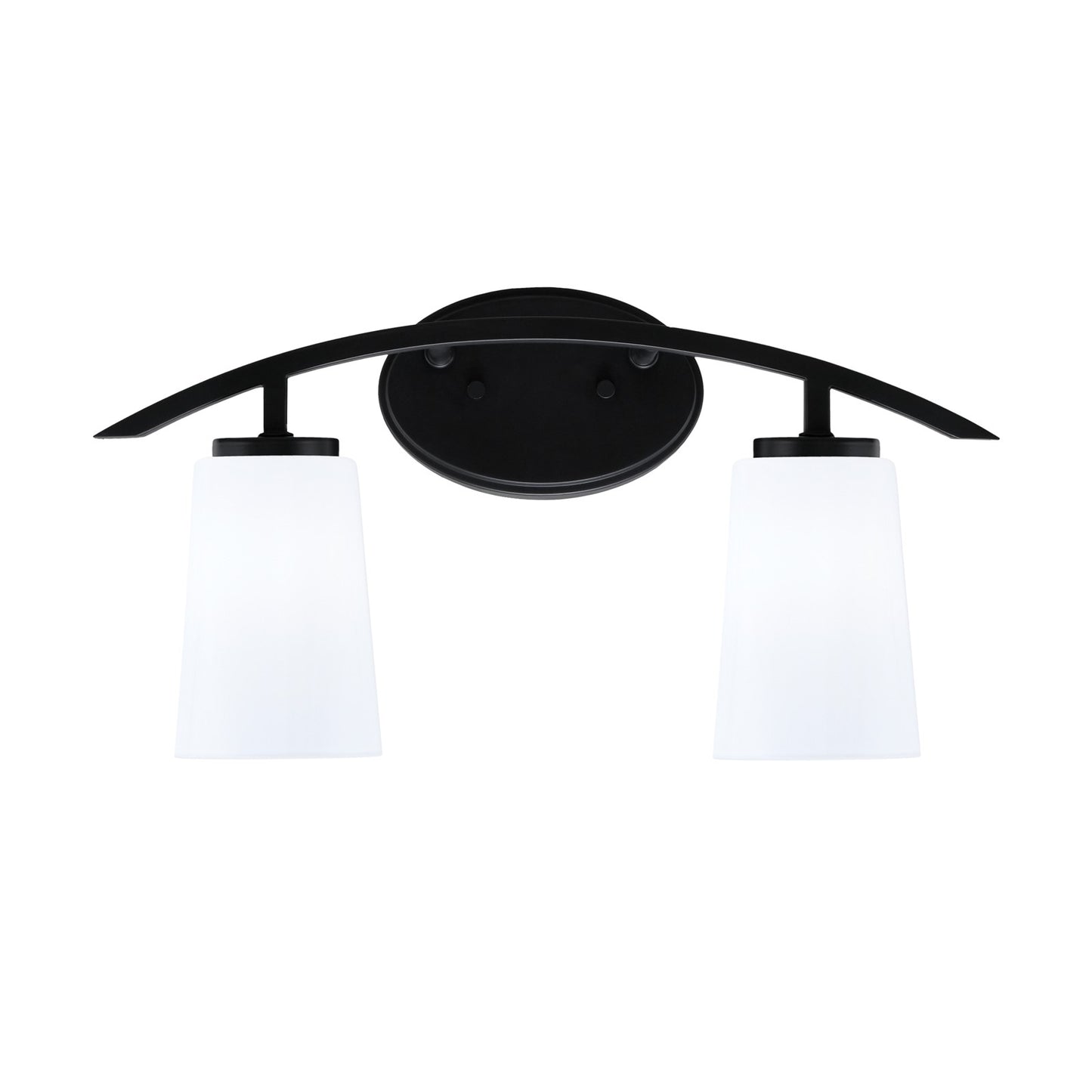 Toltec Kurve 2-Light Bath Bar | Modern Matte Black Steel and White Opal Glass | Bathroom Vanity & Powder Room | 10.5in H x 7.25in D | Model 3722-MB-261