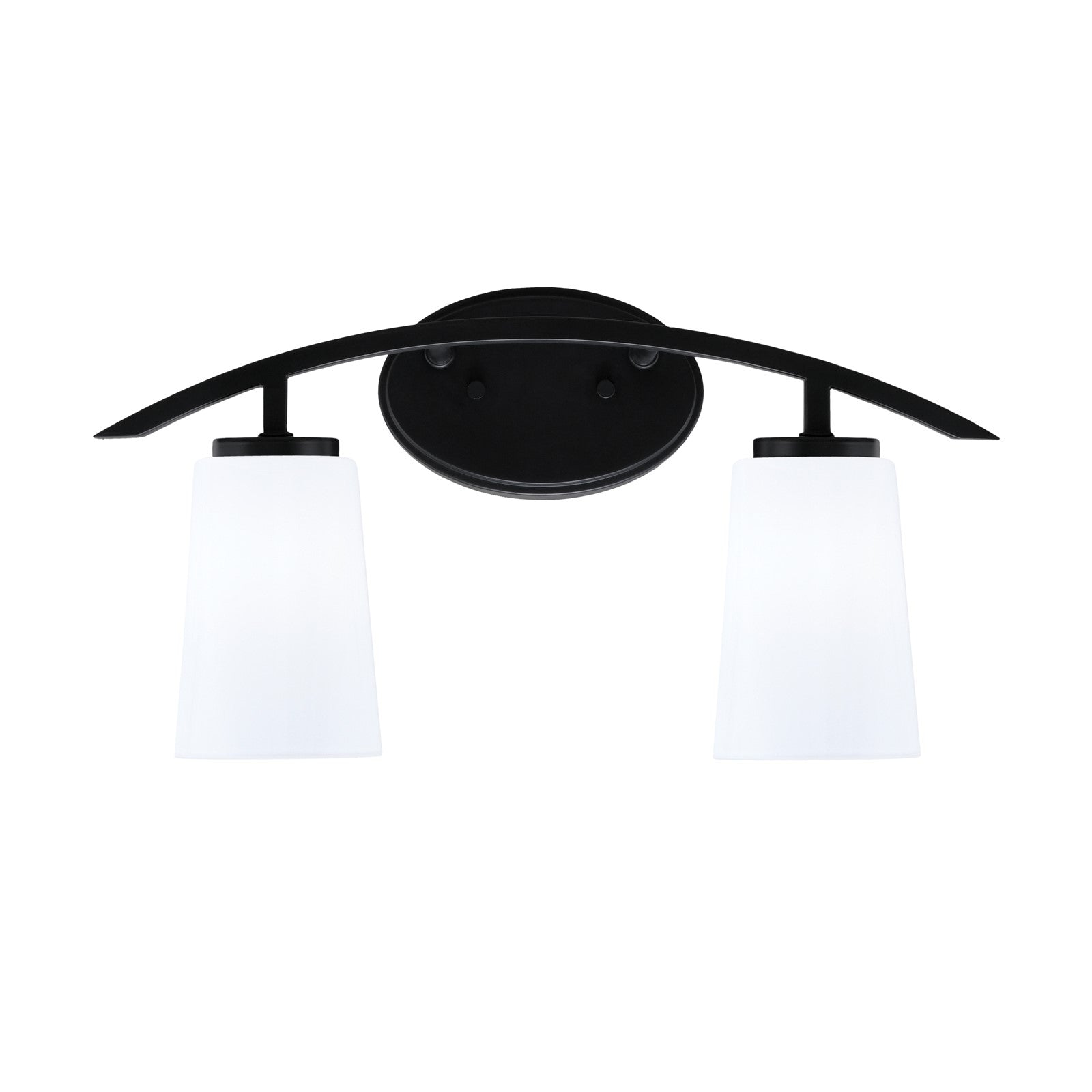 Toltec Kurve 2-Light Bath Bar | Modern Matte Black Steel and White Opal Glass | Bathroom Vanity & Powder Room | 10.5in H x 7.25in D | Model 3722-MB-261