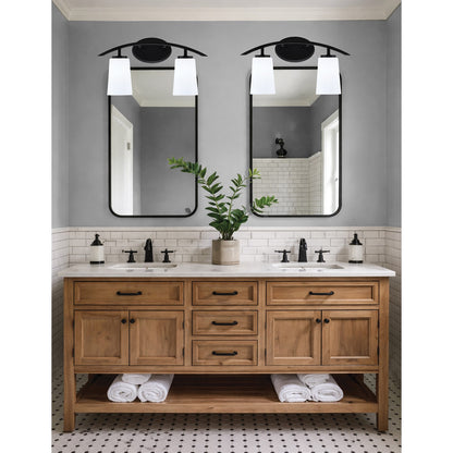 Toltec Kurve 2-Light Bath Bar | Modern Matte Black Steel and White Opal Glass | Bathroom Vanity & Powder Room | 10.5in H x 7.25in D | Model 3722-MB-261