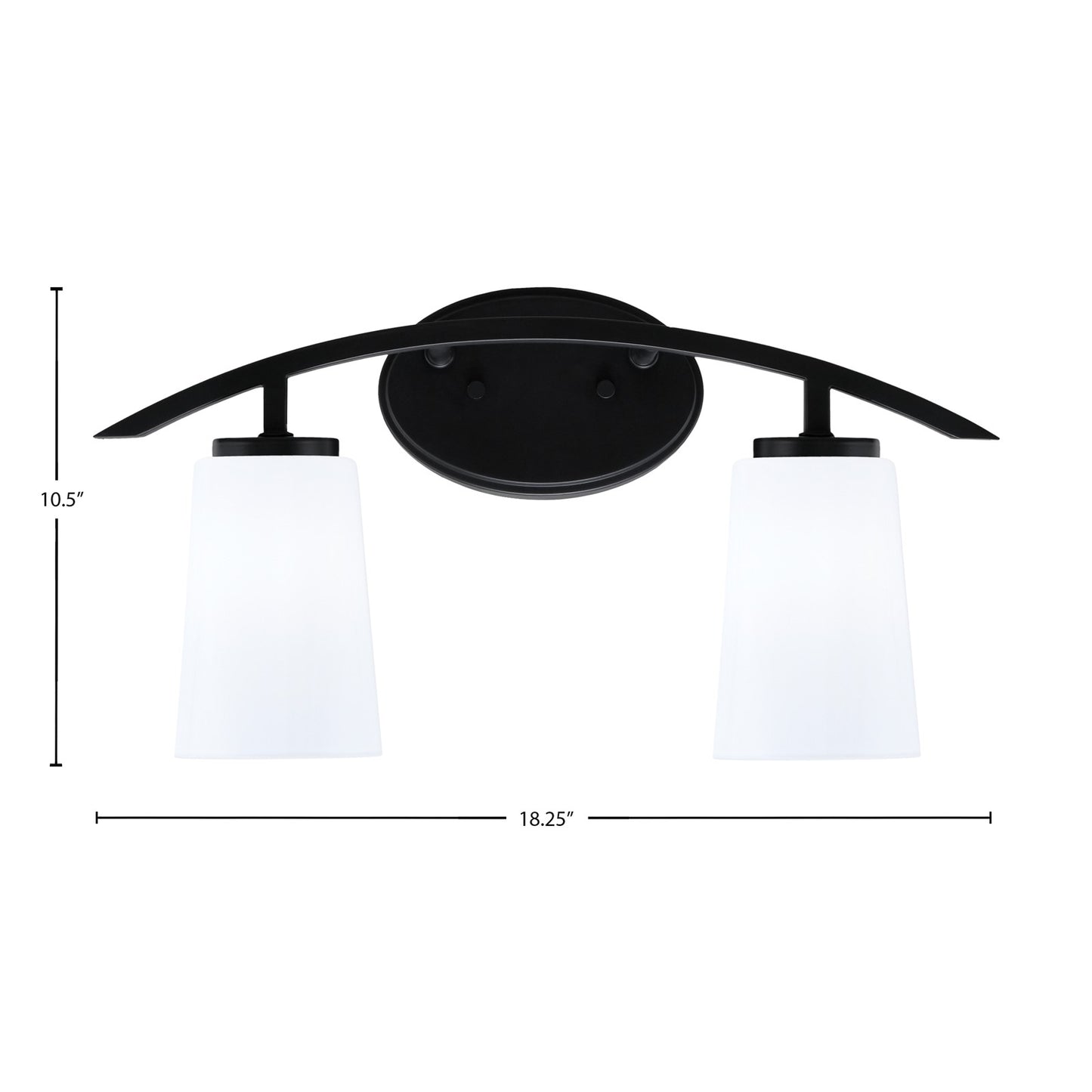 Toltec Kurve 2-Light Bath Bar | Modern Matte Black Steel and White Opal Glass | Bathroom Vanity & Powder Room | 10.5in H x 7.25in D | Model 3722-MB-261
