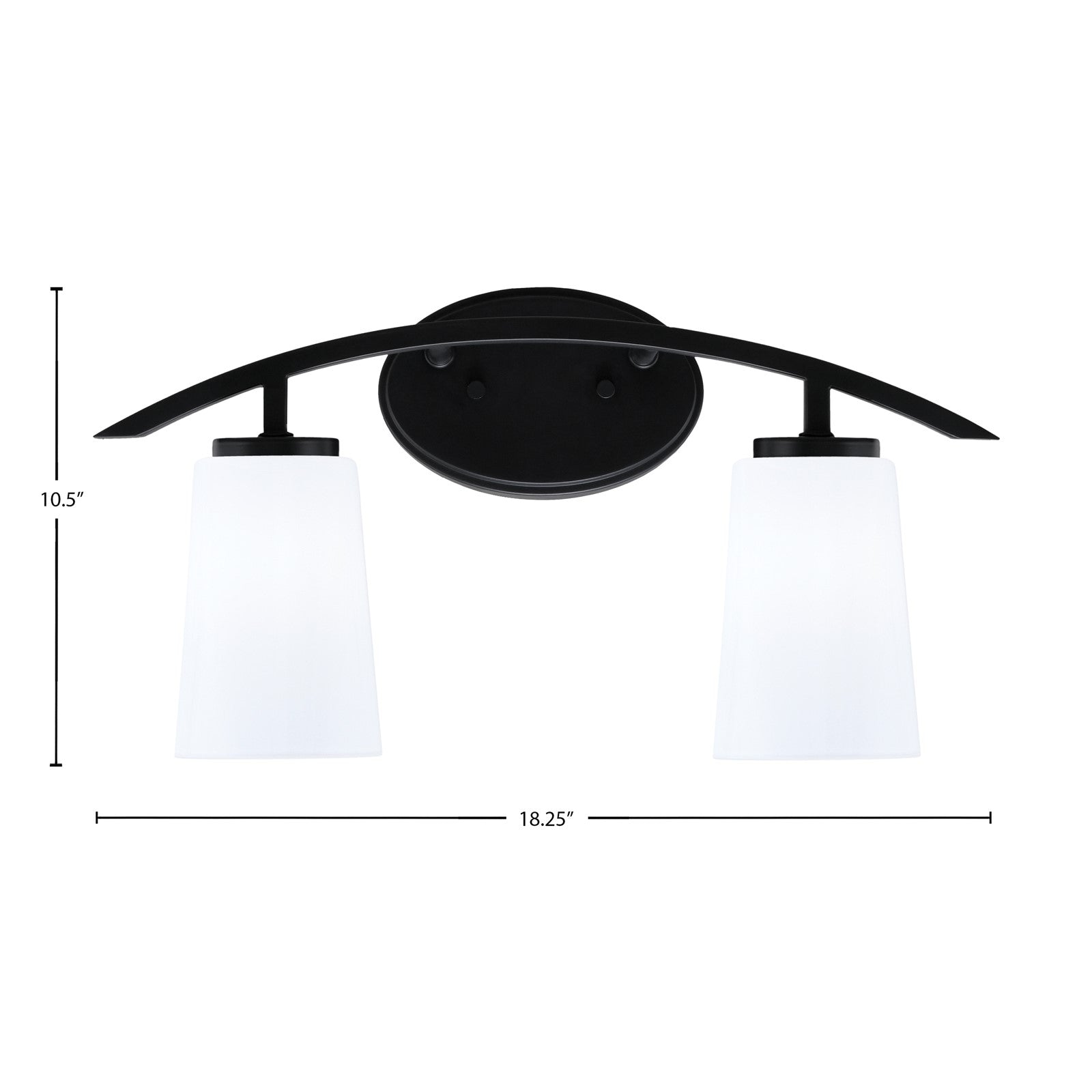 Toltec Kurve 2-Light Bath Bar | Modern Matte Black Steel and White Opal Glass | Bathroom Vanity & Powder Room | 10.5in H x 7.25in D | Model 3722-MB-261