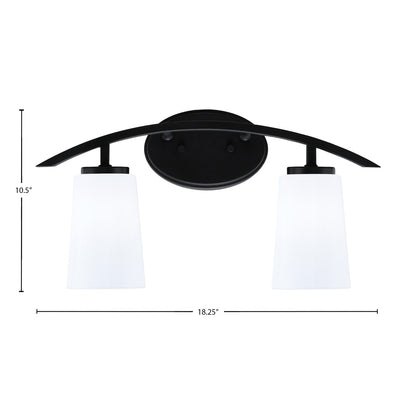 Toltec Kurve 2-Light Bath Bar | Modern Matte Black Steel and White Opal Glass | Bathroom Vanity & Powder Room | 10.5in H x 7.25in D | Model 3722-MB-261