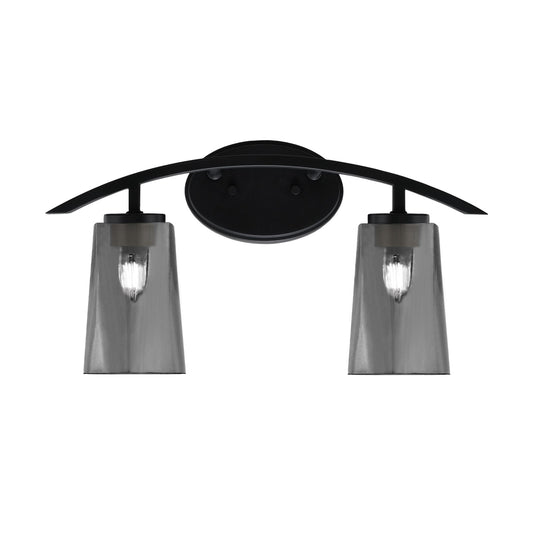 Toltec Kurve 2-Light Bath Bar | Modern Matte Black Steel and Smoke Bubble Glass | Bathroom Vanity & Powder Room | 10.5in H x 7.25in D | Model 3722-MB-262