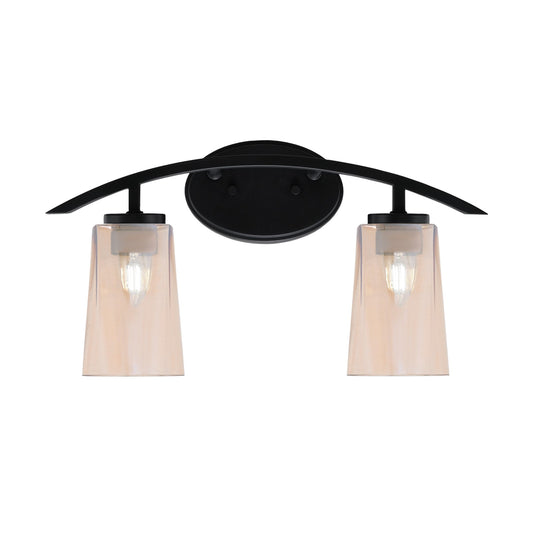 Toltec Kurve 2-Light Bath Bar | Modern Matte Black Steel and Amber Gradient Glass | Bathroom Vanity & Powder Room | 10.5in H x 7.25in D | Model 3722-MB-263