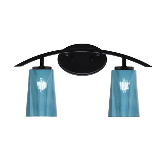 Toltec Kurve 2-Light Bath Bar | Modern Matte Black Steel and Blue Gradient Glass | Bathroom Vanity & Powder Room | 10.5in H x 7.25in D | Model 3722-MB-265