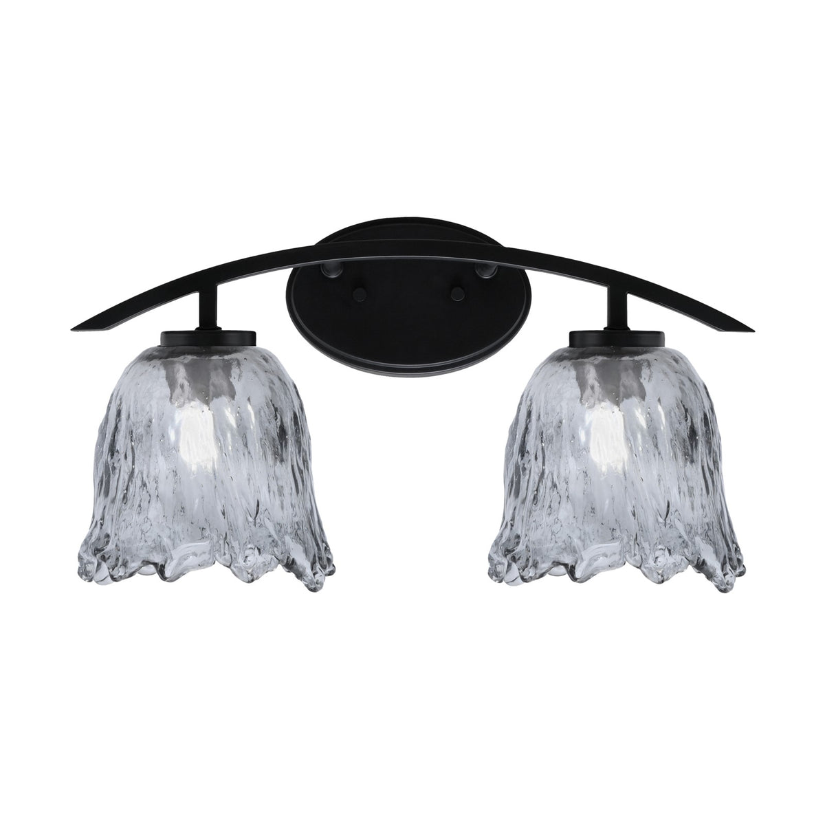 Toltec Kurve 2-Light Bath Bar | Modern Matte Black Steel and Smoke Lava Glass | Bathroom Vanity & Powder Room | 7.5 x 10.25 in | Model 3722-MB-4232