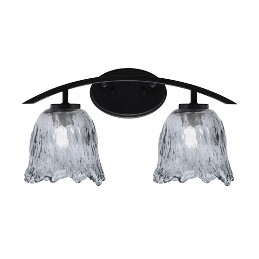 Toltec Kurve 2-Light Bath Bar | Modern Matte Black Steel and Smoke Lava Glass | Bathroom Vanity & Powder Room | 7.5 x 10.25 in | Model 3722-MB-4232