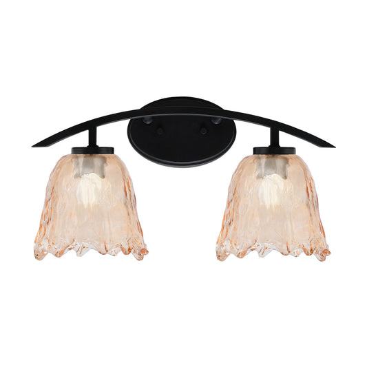 Toltec Kurve 2-Light Bath Bar | Modern Matte Black Steel and Amber Lava Glass | Bathroom Vanity & Powder Room | 7.5 x 10.25 in | Model 3722-MB-4233