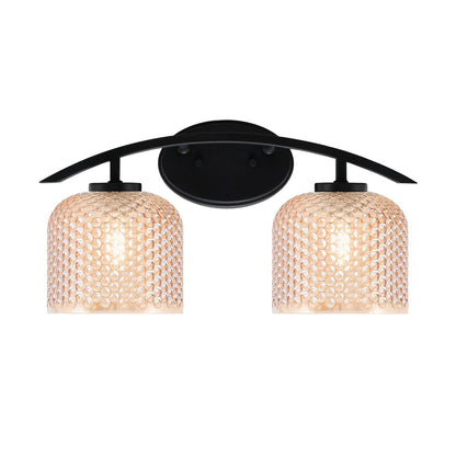 Toltec Kurve 18in 2-Light Bath Bar | Modern Matte Black Steel and Amber Textured Glass | Bathroom Vanity & Grooming | 18.25 x 9.5 x 7.75 in | Model 3722-MB-4613