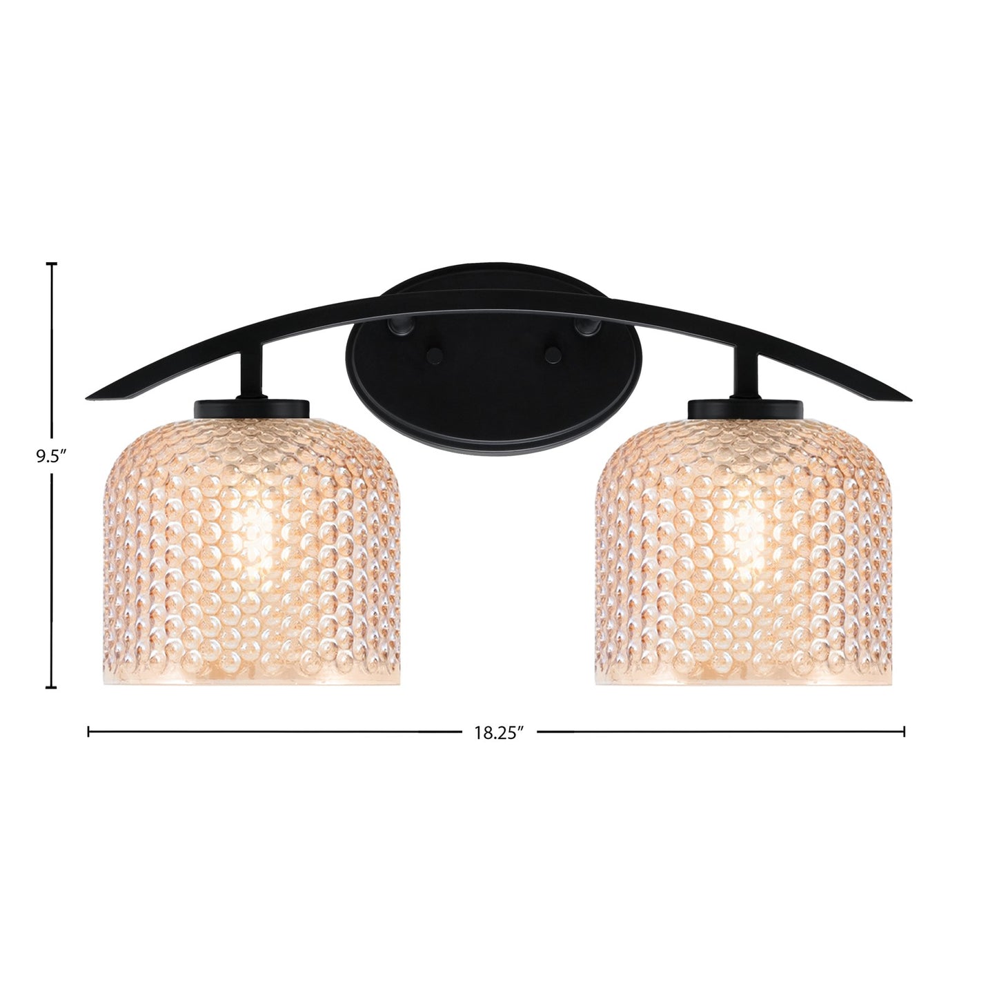 Toltec Kurve 18in 2-Light Bath Bar | Modern Matte Black Steel and Amber Textured Glass | Bathroom Vanity & Grooming | 18.25 x 9.5 x 7.75 in | Model 3722-MB-4613