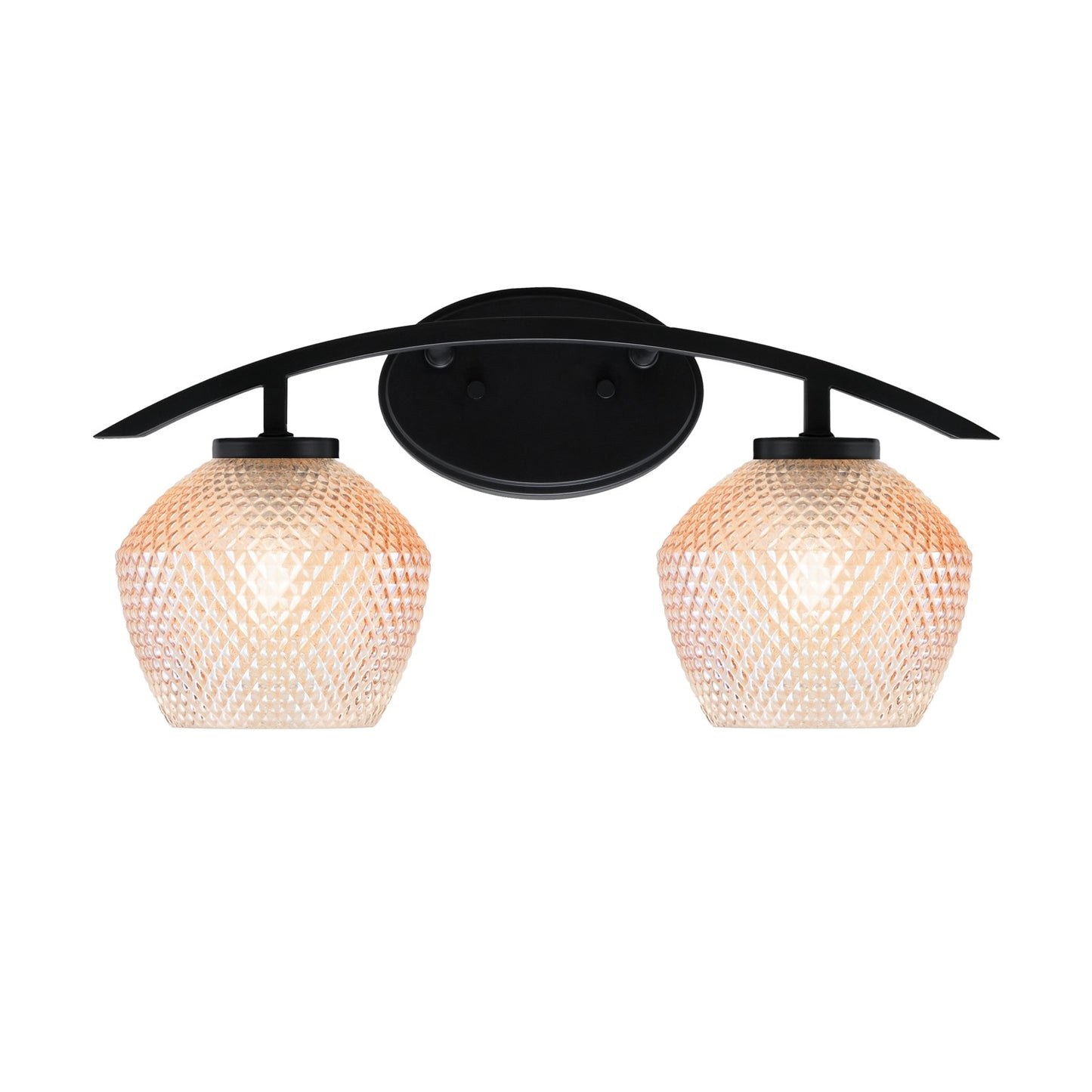 Toltec Kurve 18.25in 2-Light Bathroom Vanity Light | Modern Matte Black Steel and Amber Textured Glass | Bathroom Vanity | 18.25 x 9.5 x 8 in | Model 3722-MB-4623