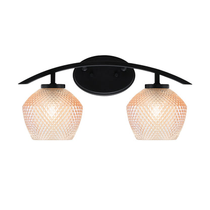 Toltec Kurve 18.25in 2-Light Bathroom Vanity Light | Modern Matte Black Steel and Amber Textured Glass | Bathroom Vanity | 18.25 x 9.5 x 8 in | Model 3722-MB-4623