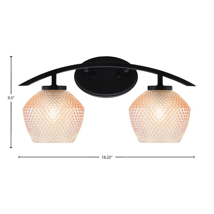 Toltec Kurve 18.25in 2-Light Bathroom Vanity Light | Modern Matte Black Steel and Amber Textured Glass | Bathroom Vanity | 18.25 x 9.5 x 8 in | Model 3722-MB-4623