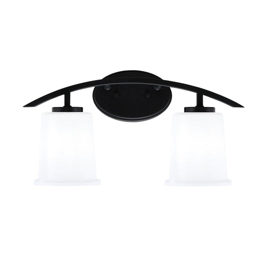 Toltec Kurve 2-Light Bath Bar | Modern Matte Black Steel and White Opal Glass | Bathroom Vanity & Powder Room | 7 x 9.5 in | Model 3722-MB-5031