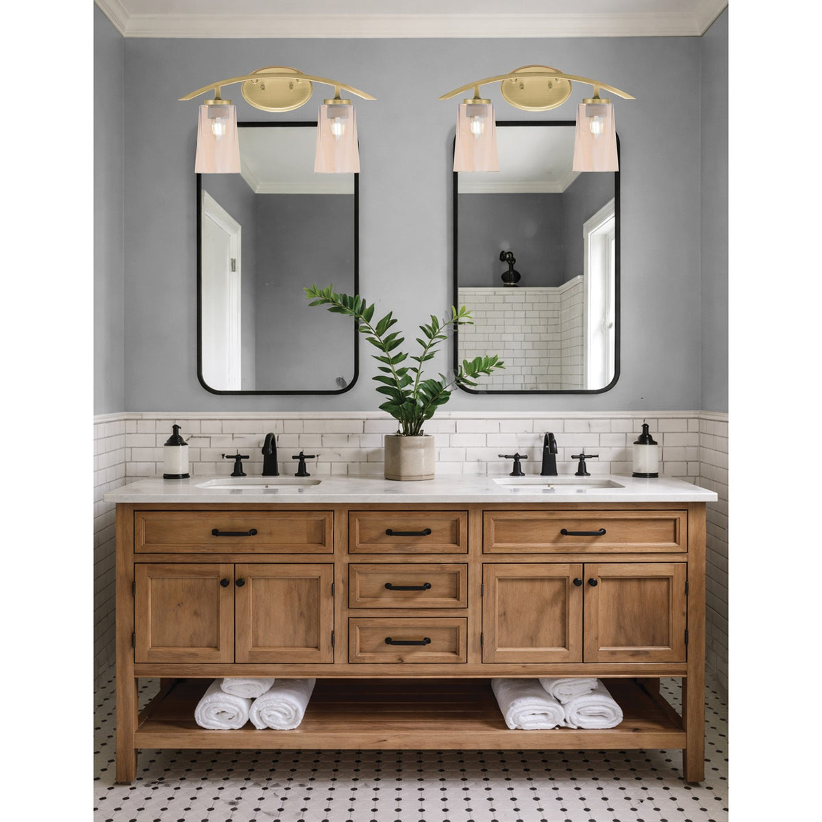 Toltec Kurve 2-Light Bath Bar | Modern New Age Brass and Amber Gradient Glass | Bathroom & Powder Room Vanity Light | 7.25 x 10.5 in | Model 3722-NAB-263
