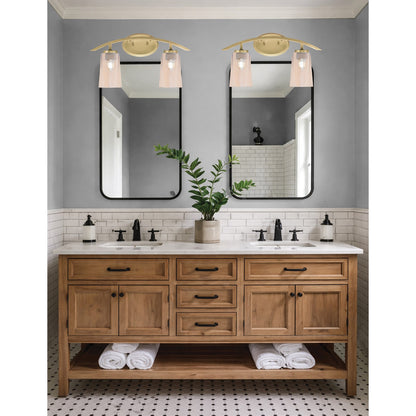 Toltec Kurve 2-Light Bath Bar | Modern New Age Brass and Amber Gradient Glass | Bathroom & Powder Room Vanity Light | 7.25 x 10.5 in | Model 3722-NAB-263