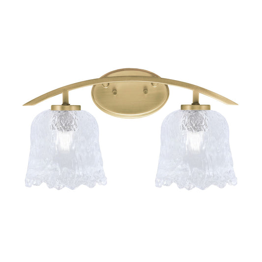 Toltec Kurve 2-Light Bath Bar | Modern New Age Brass and Clear Lava Glass | Bathroom Vanity & Powder Room | 7.5 x 10.25 in | Model 3722-NAB-4230