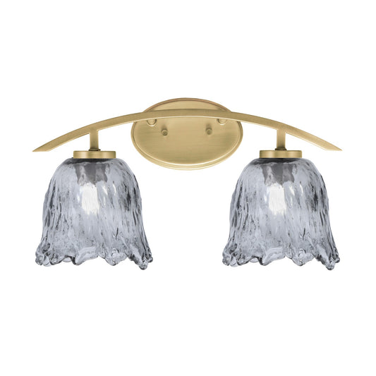 Toltec Kurve 2-Light Bath Bar | Modern New Age Brass and Smoke Lava Glass | Bathroom Vanity & Powder Room | 7.5 x 10.25 in | Model 3722-NAB-4232