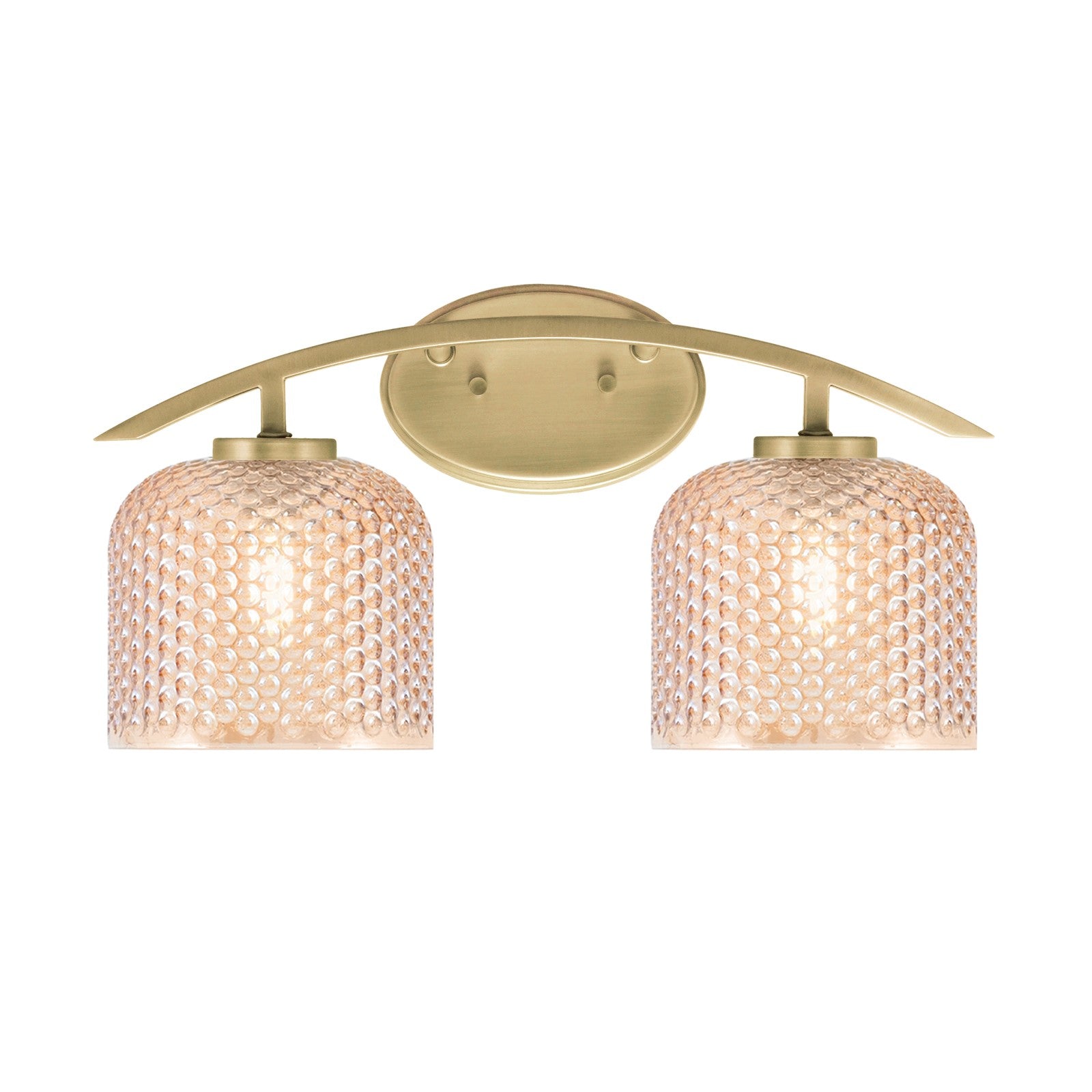 Toltec Kurve 18in 2-Light Bath Bar | Contemporary New Age Brass Steel and Amber Textured Glass | Bathroom Vanity & Grooming | 18.25 x 9.5 x 7.75 in | Model 3722-NAB-4613