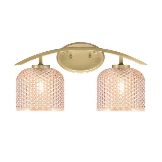 Toltec Kurve 18in 2-Light Bath Bar | Contemporary New Age Brass Steel and Amber Textured Glass | Bathroom Vanity & Grooming | 18.25 x 9.5 x 7.75 in | Model 3722-NAB-4613