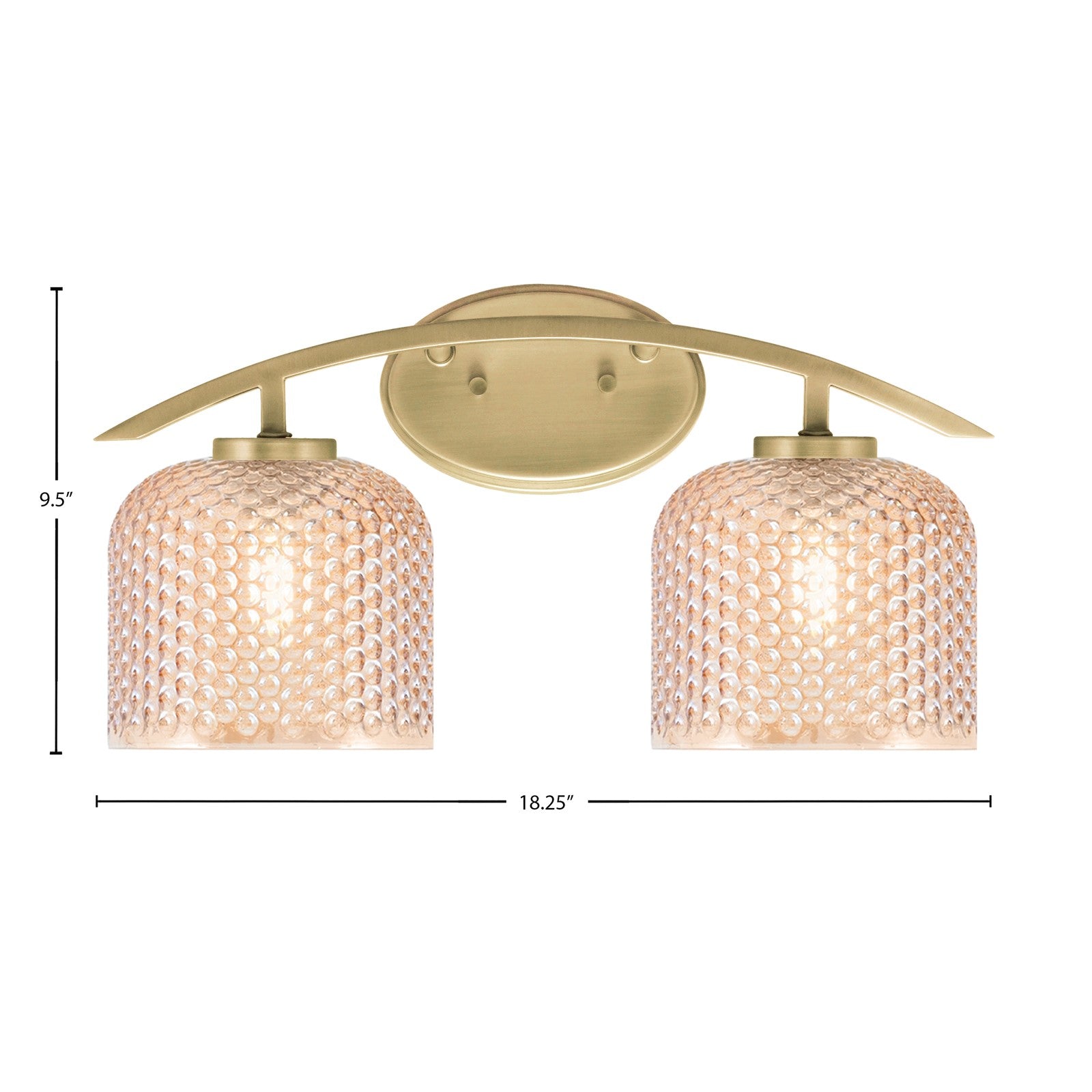 Toltec Kurve 18in 2-Light Bath Bar | Contemporary New Age Brass Steel and Amber Textured Glass | Bathroom Vanity & Grooming | 18.25 x 9.5 x 7.75 in | Model 3722-NAB-4613