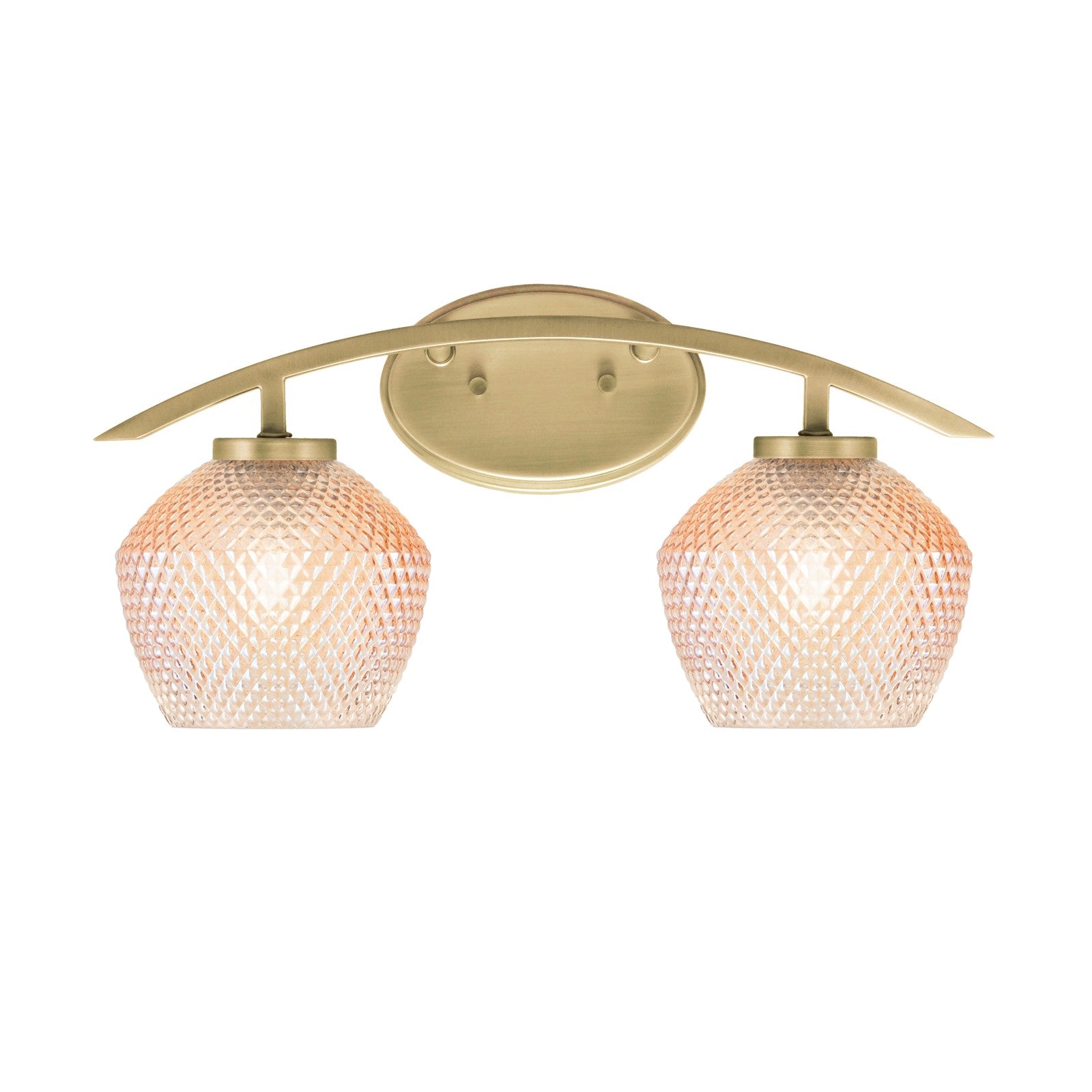 Toltec Kurve 18.25in 2-Light Bathroom Vanity Light | Modern New Age Brass Steel and Amber Textured Glass | Bathroom Vanity | 18.25 x 9.5 x 7.75 in | Model 3722-NAB-4623