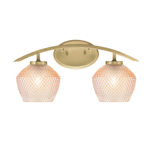 Toltec Kurve 18.25in 2-Light Bathroom Vanity Light | Modern New Age Brass Steel and Amber Textured Glass | Bathroom Vanity | 18.25 x 9.5 x 7.75 in | Model 3722-NAB-4623