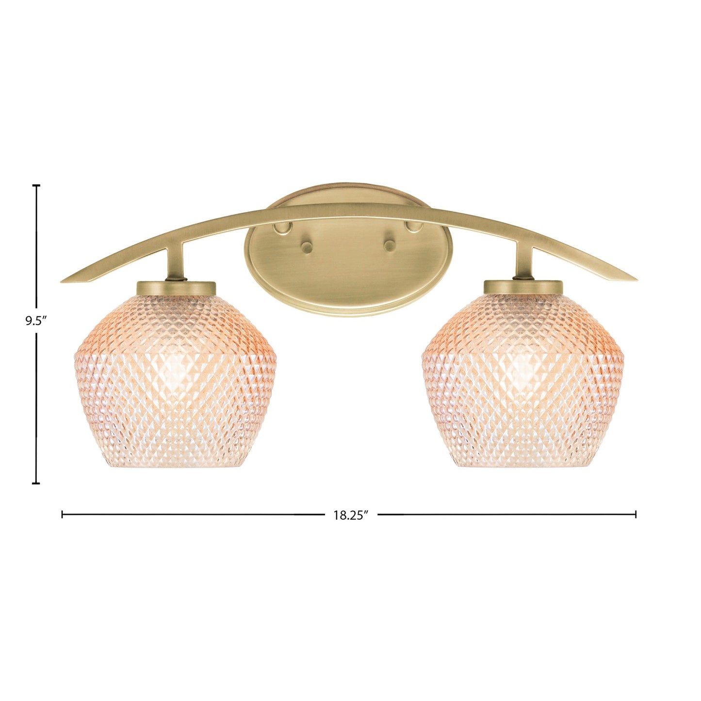 Toltec Kurve 18.25in 2-Light Bathroom Vanity Light | Modern New Age Brass Steel and Amber Textured Glass | Bathroom Vanity | 18.25 x 9.5 x 7.75 in | Model 3722-NAB-4623