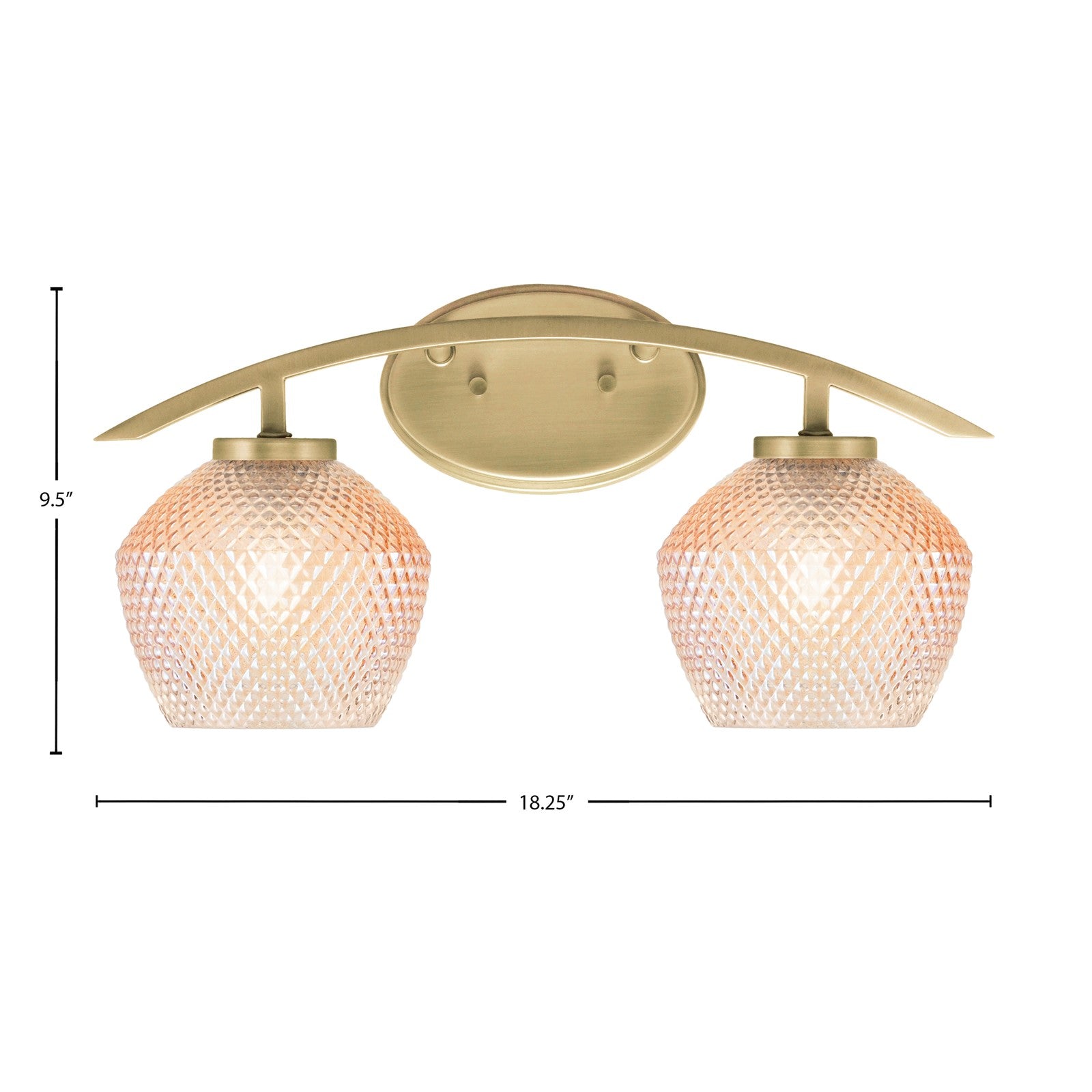 Toltec Kurve 18.25in 2-Light Bathroom Vanity Light | Modern New Age Brass Steel and Amber Textured Glass | Bathroom Vanity | 18.25 x 9.5 x 7.75 in | Model 3722-NAB-4623