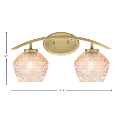 Toltec Kurve 18.25in 2-Light Bathroom Vanity Light | Modern New Age Brass Steel and Amber Textured Glass | Bathroom Vanity | 18.25 x 9.5 x 7.75 in | Model 3722-NAB-4623