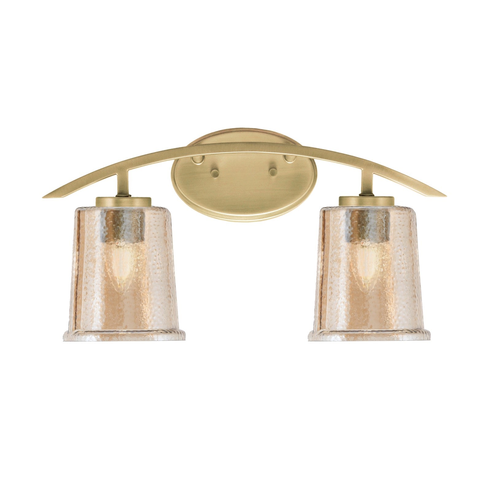 Toltec Kurve 2-Light Bath Bar | Modern New Age Brass and Amber Bubble Glass | Bathroom Vanity & Powder Room | 7 x 9.5 in | Model 3722-NAB-5033