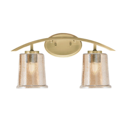 Toltec Kurve 2-Light Bath Bar | Modern New Age Brass and Amber Bubble Glass | Bathroom Vanity & Powder Room | 7 x 9.5 in | Model 3722-NAB-5033