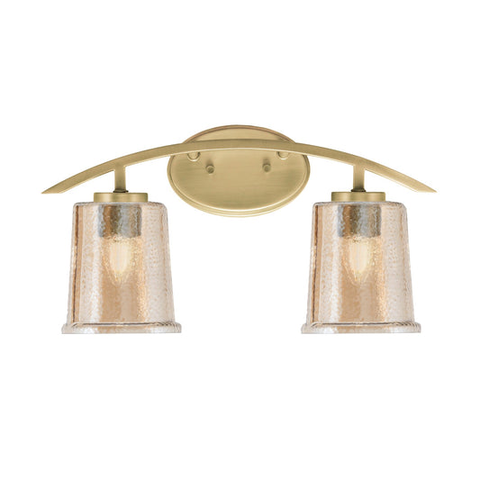 Toltec Kurve 2-Light Bath Bar | Modern New Age Brass and Amber Bubble Glass | Bathroom Vanity & Powder Room | 7 x 9.5 in | Model 3722-NAB-5033