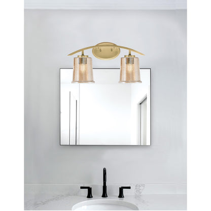 Toltec Kurve 2-Light Bath Bar | Modern New Age Brass and Amber Bubble Glass | Bathroom Vanity & Powder Room | 7 x 9.5 in | Model 3722-NAB-5033