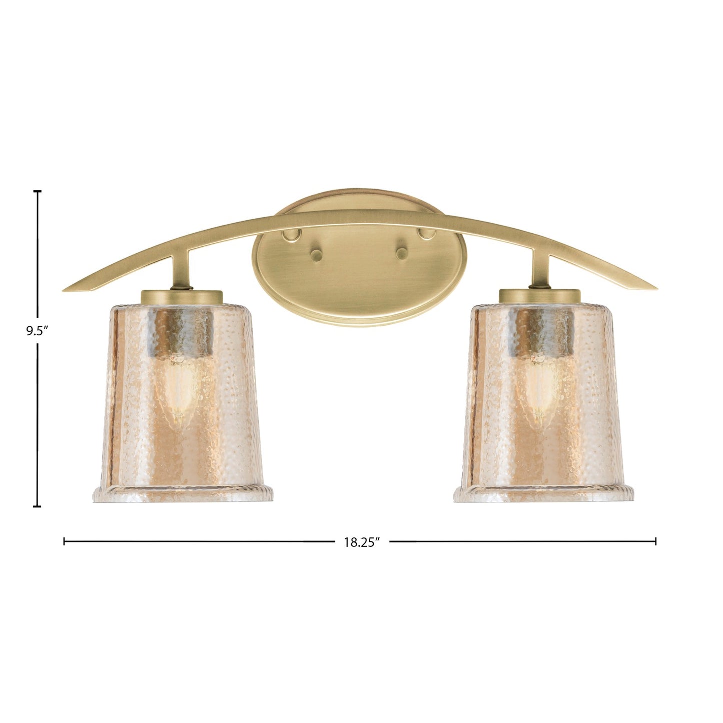 Toltec Kurve 2-Light Bath Bar | Modern New Age Brass and Amber Bubble Glass | Bathroom Vanity & Powder Room | 7 x 9.5 in | Model 3722-NAB-5033