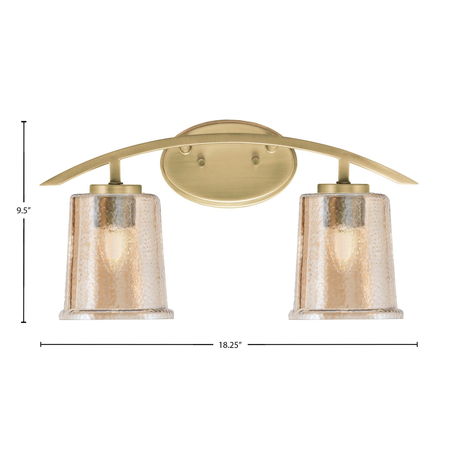 Toltec Kurve 2-Light Bath Bar | Modern New Age Brass and Amber Bubble Glass | Bathroom Vanity & Powder Room | 7 x 9.5 in | Model 3722-NAB-5033