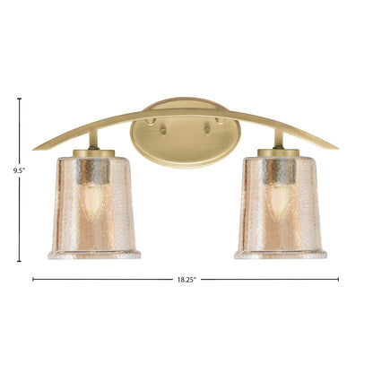 Toltec Kurve 2-Light Bath Bar | Modern New Age Brass and Amber Bubble Glass | Bathroom Vanity & Powder Room | 7 x 9.5 in | Model 3722-NAB-5033