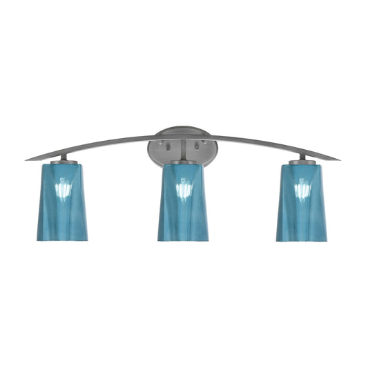 Toltec Kurve 3-Light Bath Bar | Graphite Steel and Blue Gradient Glass | Bathroom Vanity & Powder Room | 7.25 x 10.5 in | Model 3723-GP-265