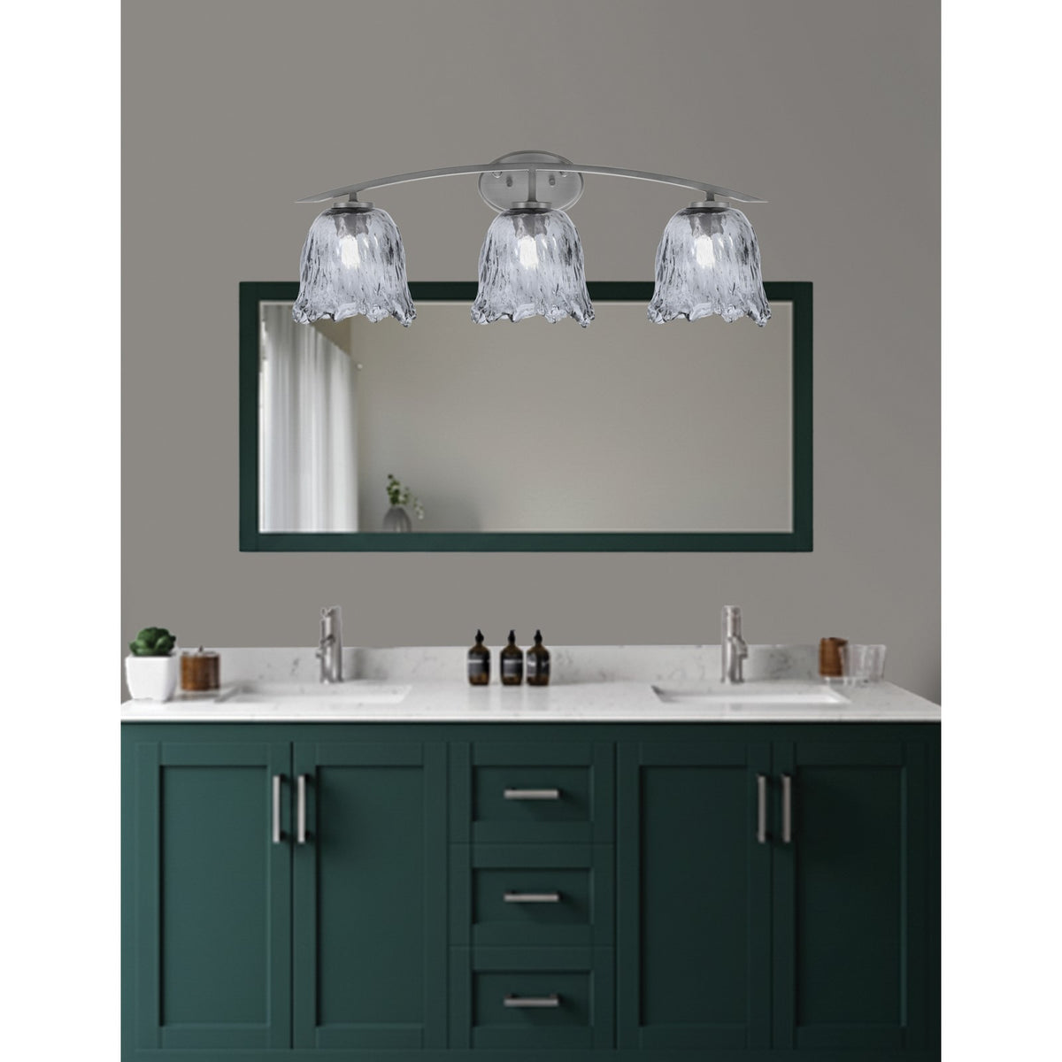 Toltec Kurve 3-Light Bath Bar | Graphite Finish and Smoke Lava Glass | Bathroom Vanity Light | 7.5 x 10.25 in | Model 3723-GP-4232