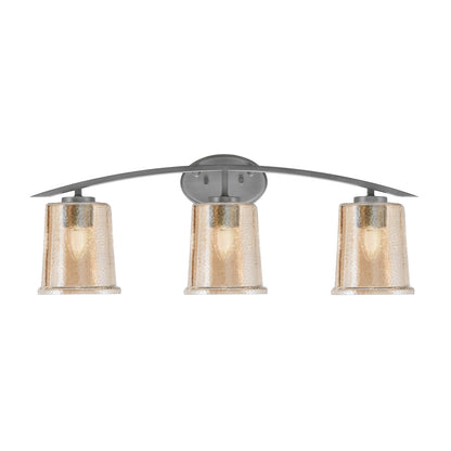 Toltec Kurve 3-Light Bath Bar | Modern Graphite Finish and Amber Bubble Glass | Bathroom Vanity Lighting | 7 x 9.5 in | Model 3723-GP-5033