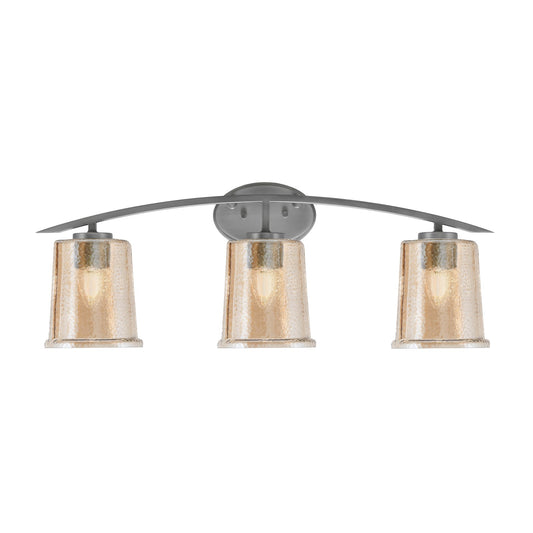 Toltec Kurve 3-Light Bath Bar | Modern Graphite Finish and Amber Bubble Glass | Bathroom Vanity Lighting | 7 x 9.5 in | Model 3723-GP-5033