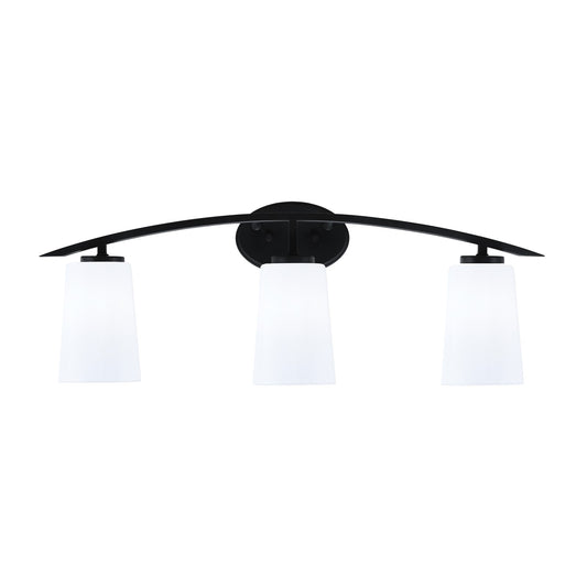 Toltec Kurve 3-Light Bath Bar | Matte Black Finish and White Opal Glass | Bathroom Vanity Light | 7.25 x 10.5 in | Model 3723-MB-261