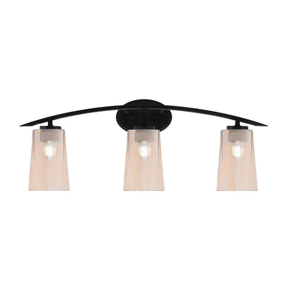 Toltec Kurve 3-Light Bath Bar | Modern Matte Black and Amber Gradient Glass | Bathroom Vanity Light | 7.25 x 10.5 in | Model 3723-MB-263