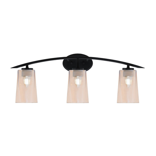 Toltec Kurve 3-Light Bath Bar | Modern Matte Black and Amber Gradient Glass | Bathroom Vanity Light | 7.25 x 10.5 in | Model 3723-MB-263