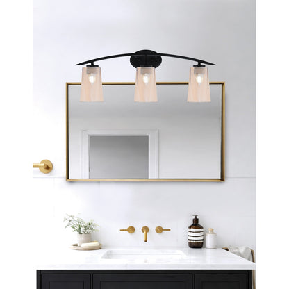 Toltec Kurve 3-Light Bath Bar | Modern Matte Black and Amber Gradient Glass | Bathroom Vanity Light | 7.25 x 10.5 in | Model 3723-MB-263