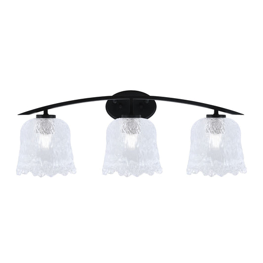 Toltec Kurve 3-Light Bath Bar | Modern Matte Black and Clear Lava Glass | Bathroom Vanity & Powder Room | 7.5 x 10.25 in | Model 3723-MB-4230